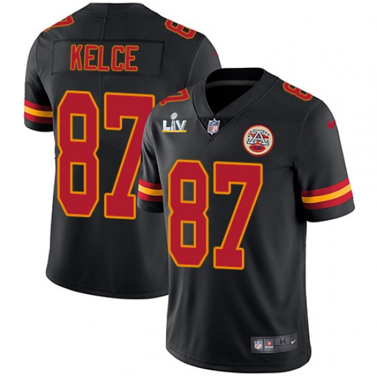 Men's Kansas City Chiefs #87 Travis Kelce Black 2021 Super Bowl LV Stitched Jersey